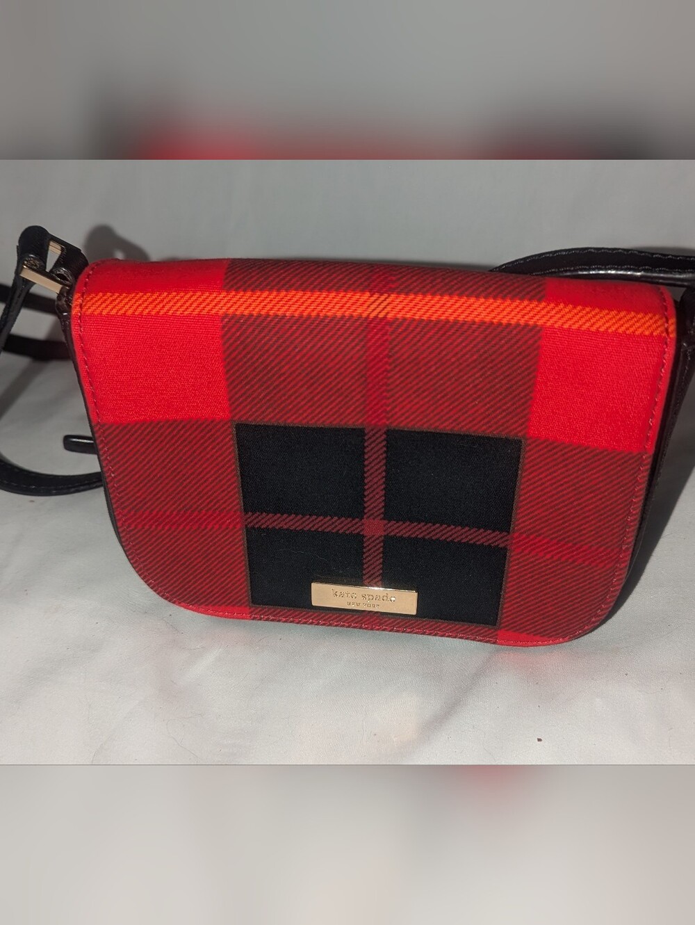 Kate Spade Newbury Lane Carsen Small Red and Black Buffalo Plaid Crossbody Bag